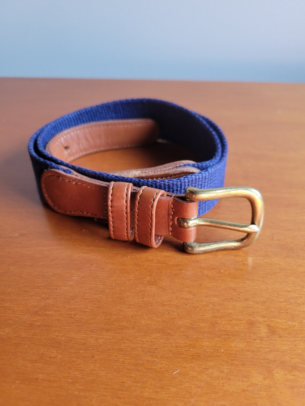 Vintage Coach Natural Linen Web Belt Leather Trim Size 28
